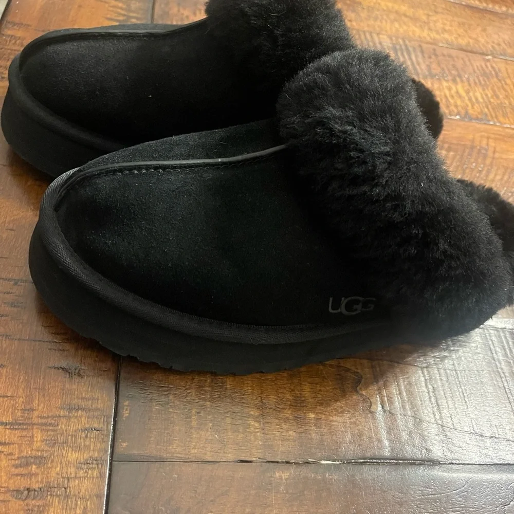UGG Black Plush Slippers - Picture 2 of 5